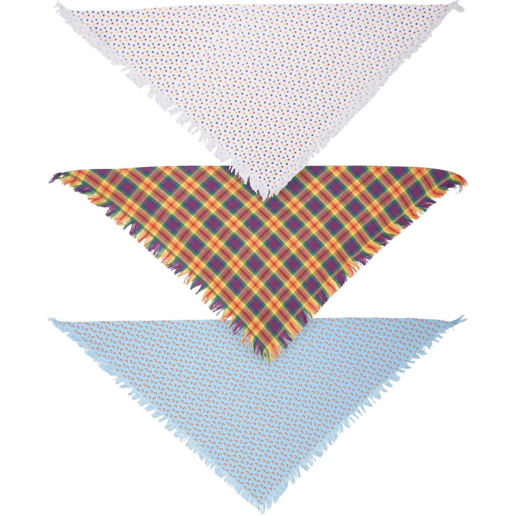 Rainbow Plaid Large Pet Bandana Set – Set of 3