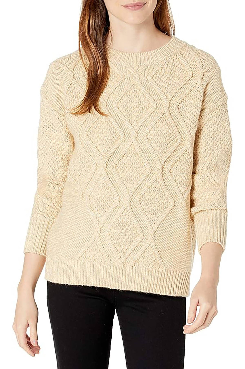 Ivory Diamond Cable Knit Crewneck Sweater