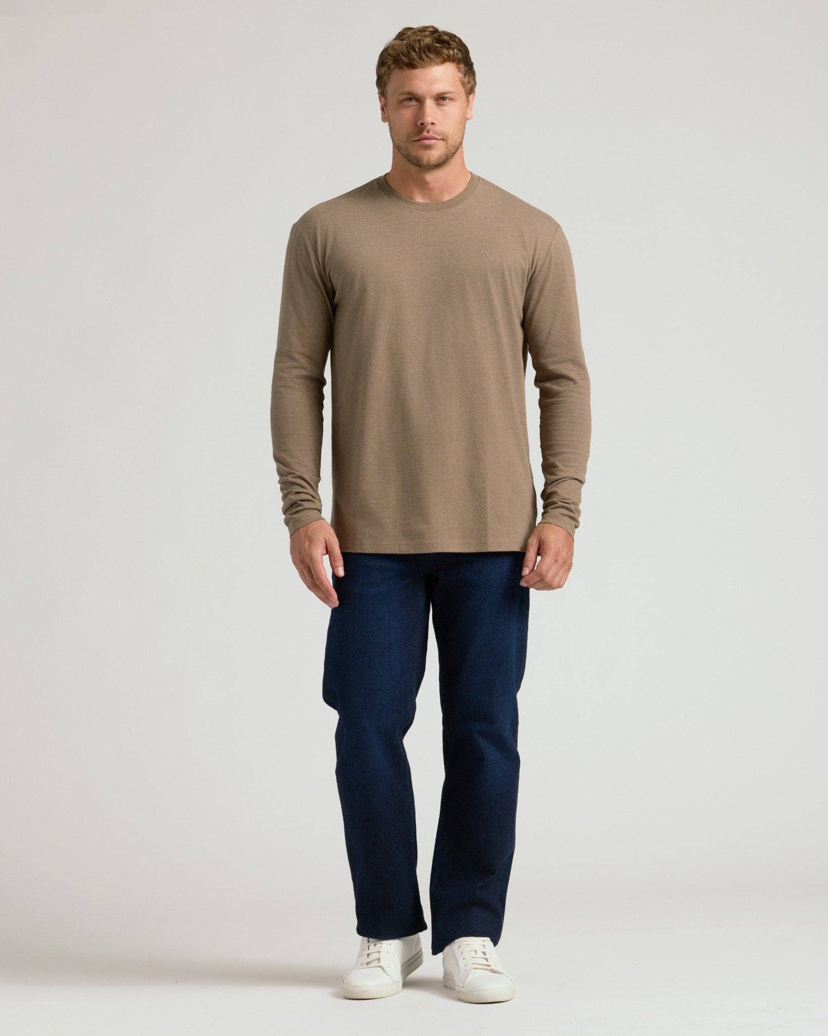 True Classic Dark Heather Sagewood Long Sleeve Crew Neck Shirt