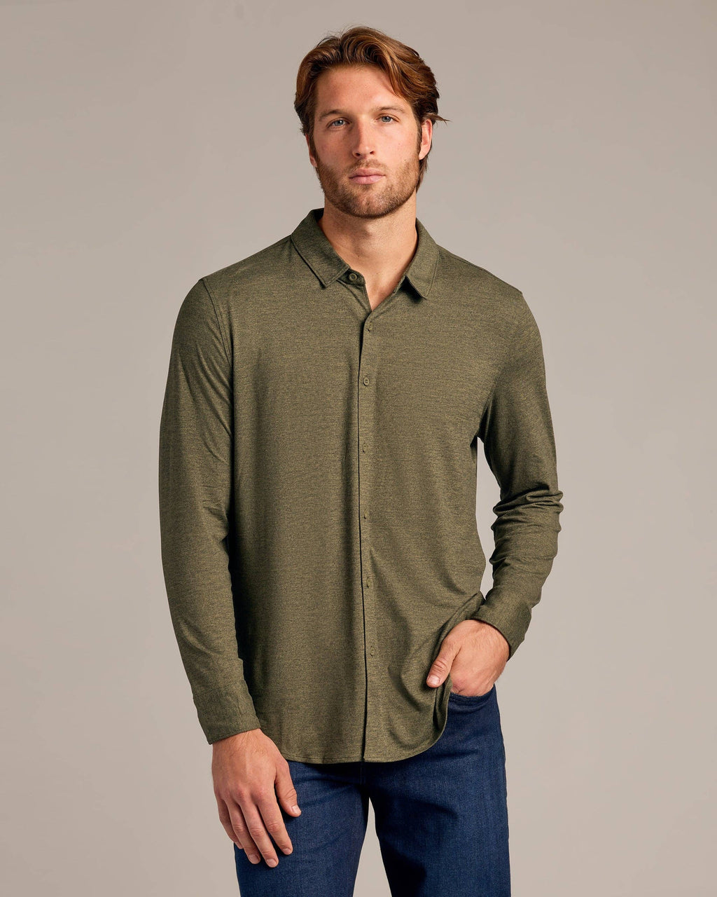 True Classic Dark Heather Military Green Long Sleeve Comfort Shirt