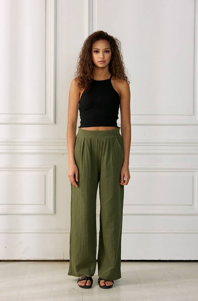 Cotton Smocked Wide Leg Pants