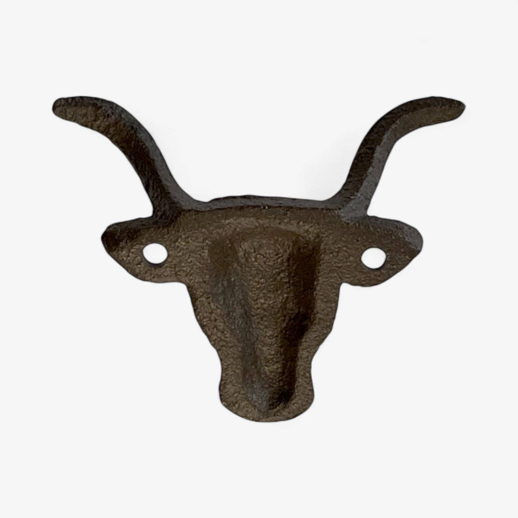 Cast Iron Bull Head Wall Hook – Western Ranch Coat, Hat & Key Hook, 3.5"