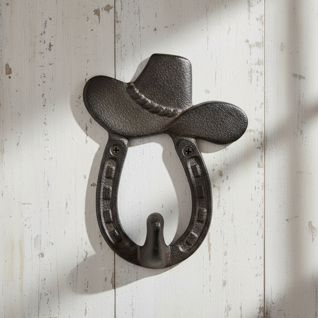 Cast Iron Cowboy Hat Wall Hook – Western Coat, Hat & Key Hook, 5.3"