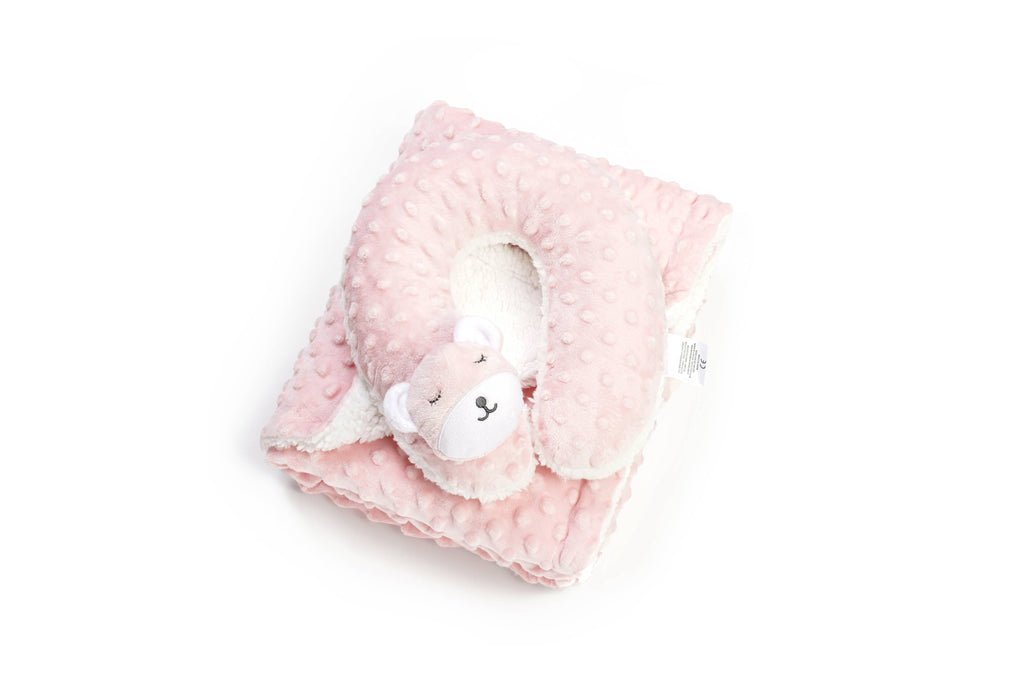 Sleepy Bear Minky Baby Blanket & Neck Pillow Set