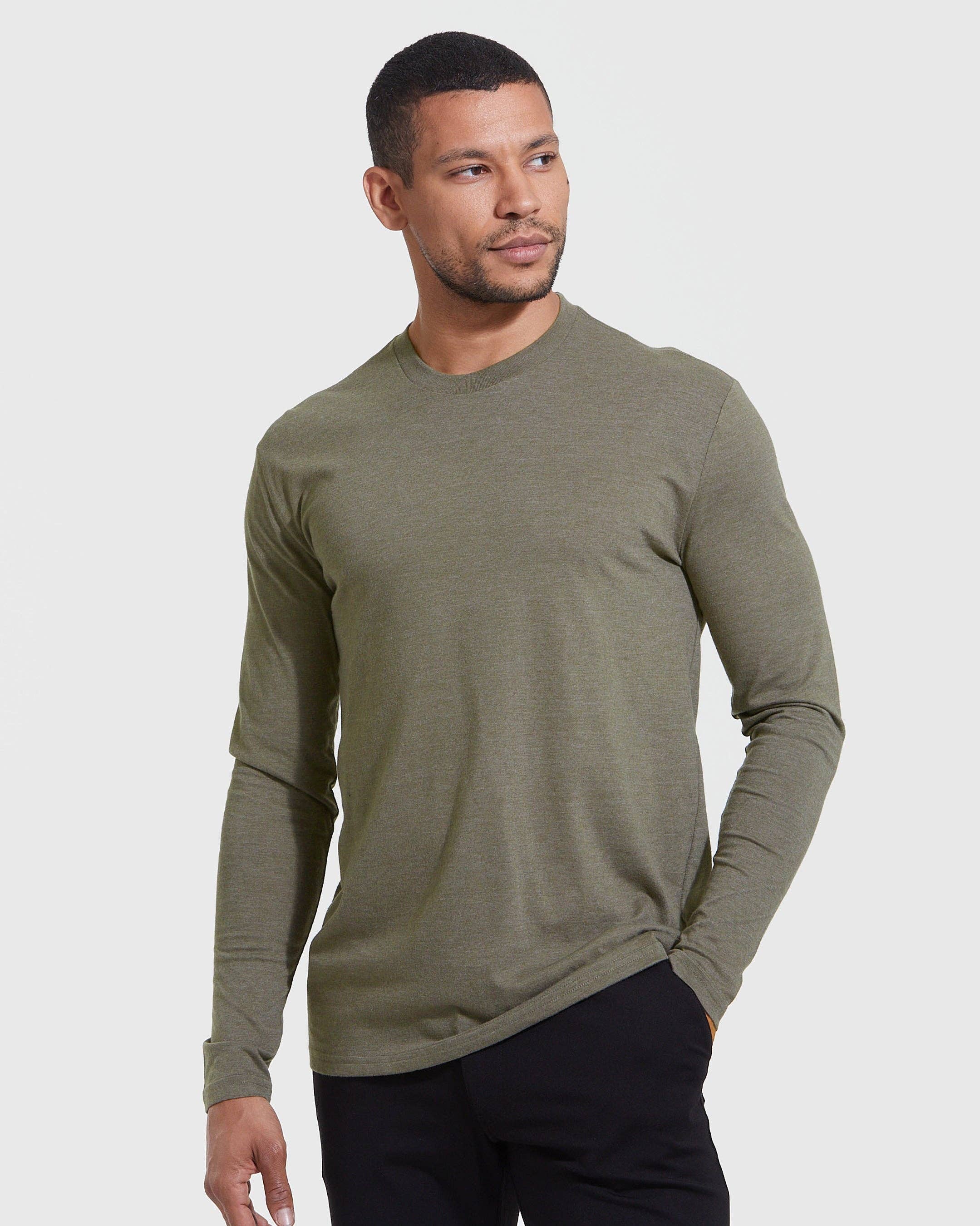 True Classic Long Sleeve Crew Neck T-Shirt - Heather Military Green