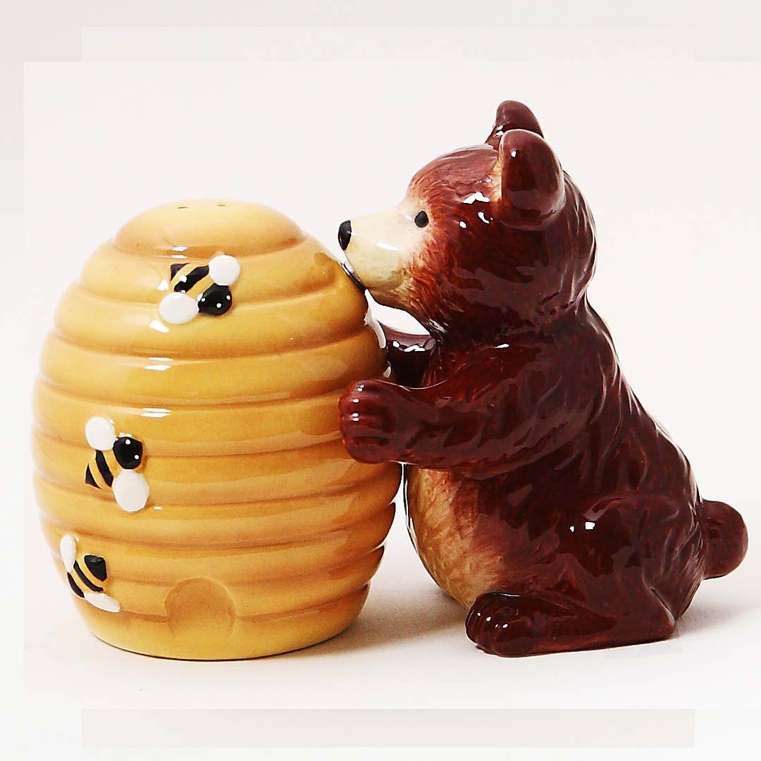 Honey Bear & Beehive Ceramic Salt & Pepper Shaker Set