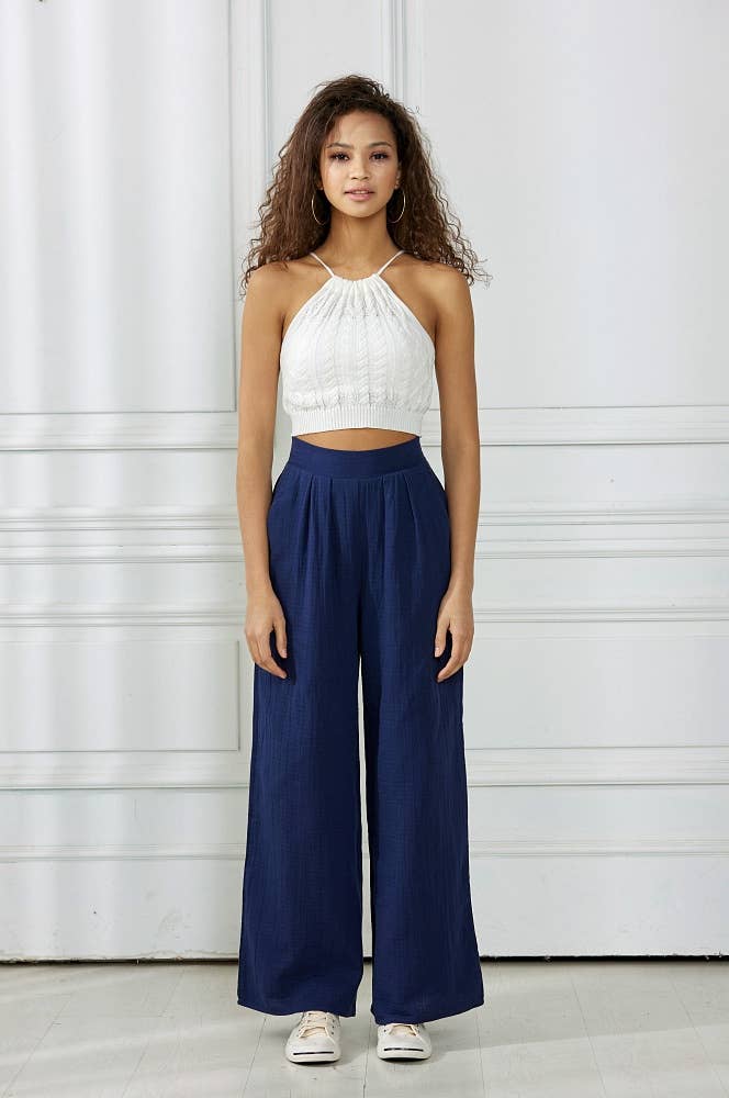 Cotton Smocked Wide Leg Pants