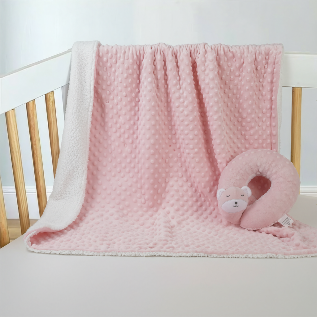 Sleepy Bear Minky Baby Blanket & Neck Pillow Set