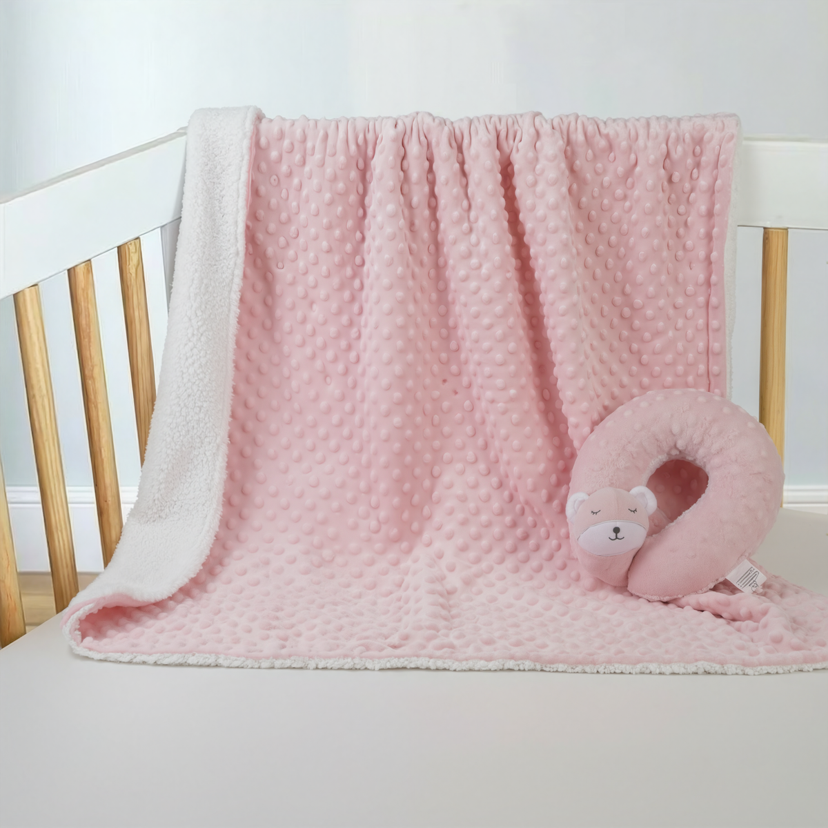 Sleepy Bear Minky Baby Blanket & Neck Pillow Set
