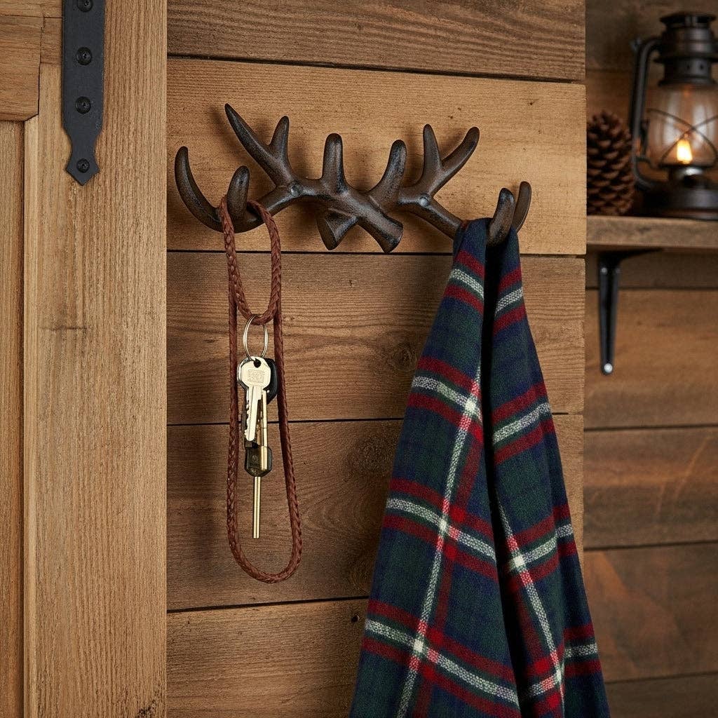 Cast Iron Antler Wall Hook – Rustic Cabin & Lodge Coat, Hat & Key Rack, 10"