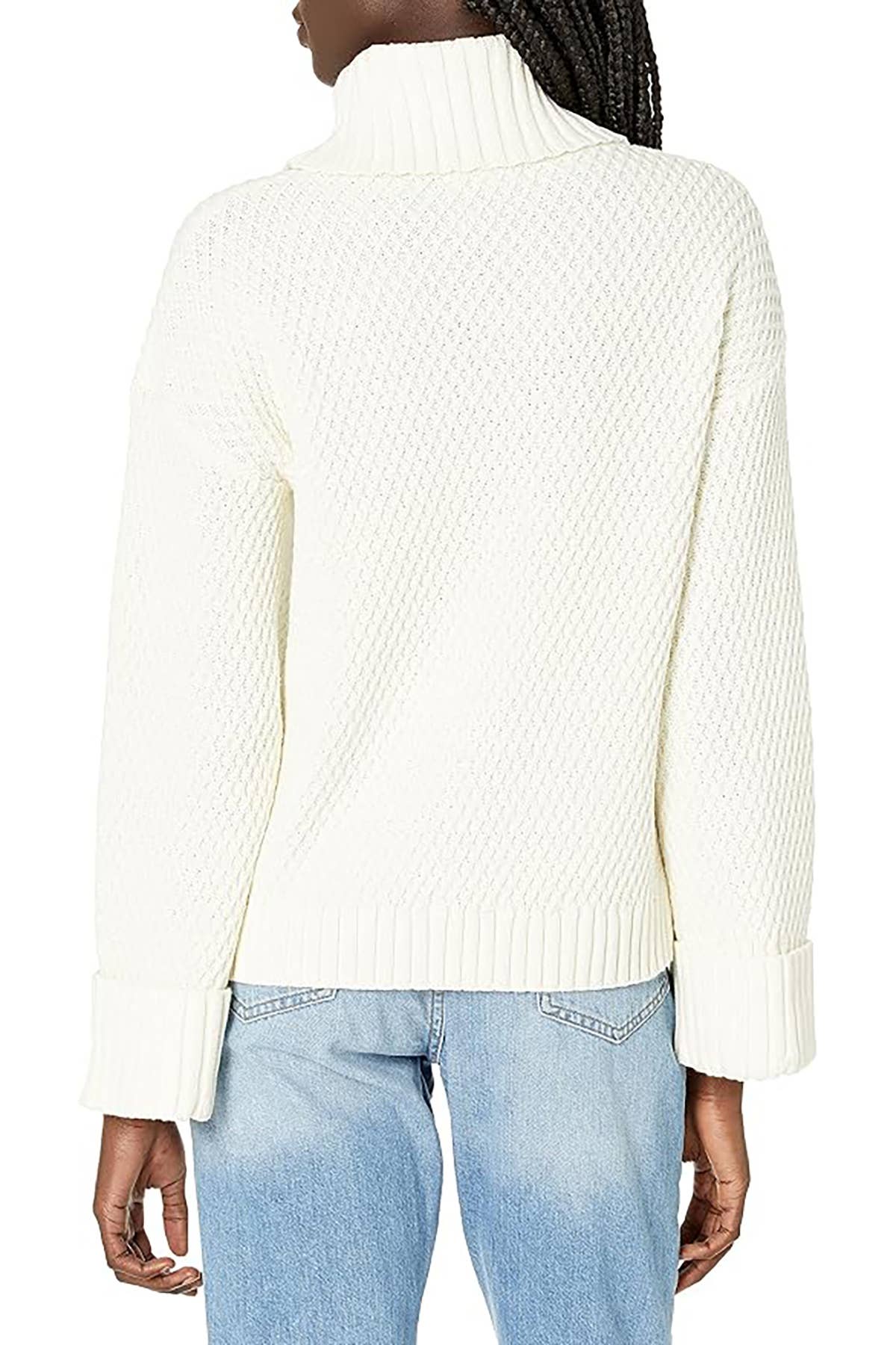 Ivory Textured Knit Turtleneck Sweater