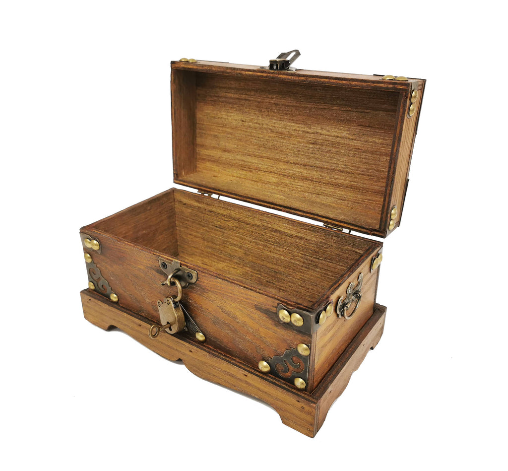 Vintage Wooden Treasure Chest with Lock & Key