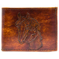 USA-Made Antiqued Leather Bifold Wallet with Horse Heads