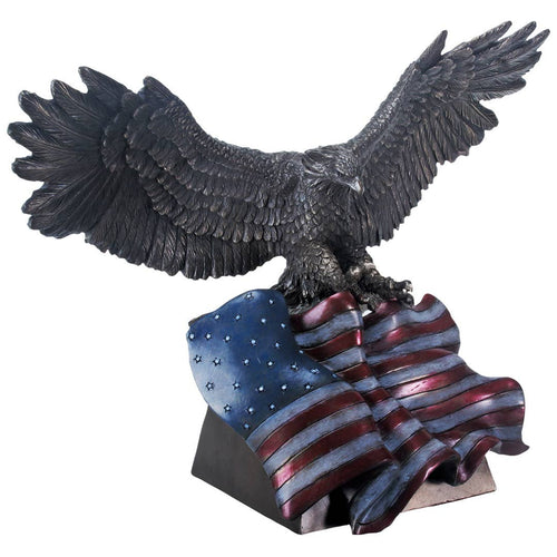 Bronze Eagle with American Flag Statue