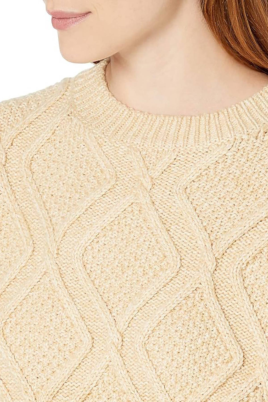 Ivory Diamond Cable Knit Crewneck Sweater