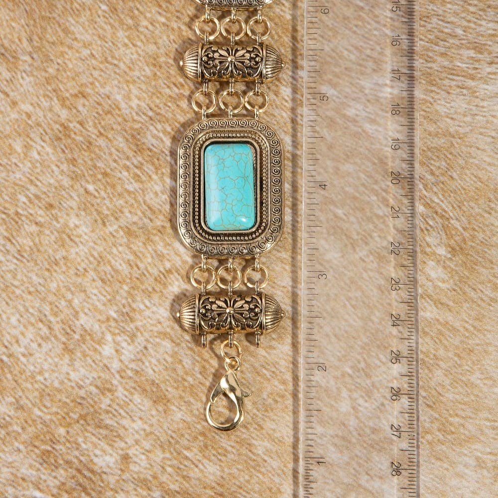 Rectangle Turquoise Stone Western Concho Chain Belt