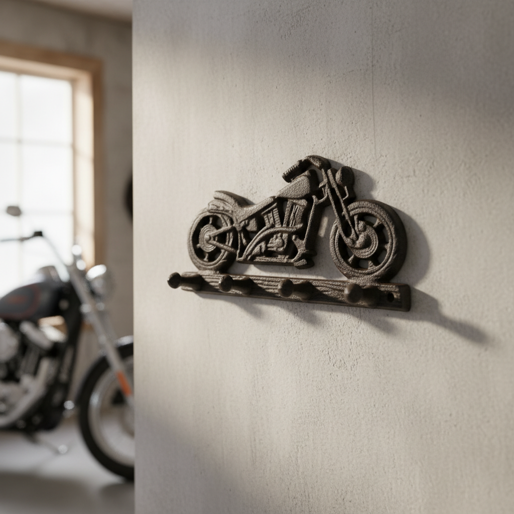 Cast Iron Motorcycle Wall Hook – Rustic Garage, Workshop & Man Cave Organizer, 8.2"