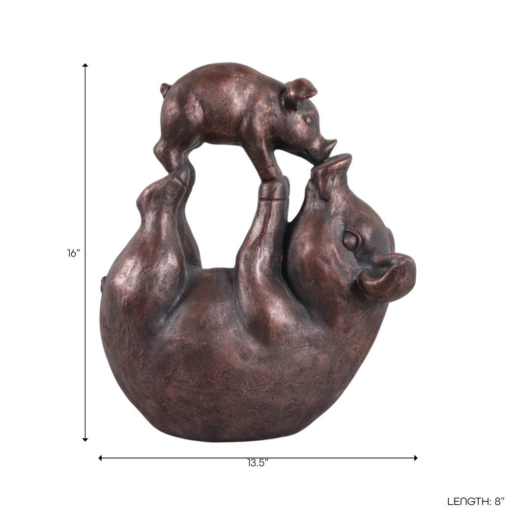 Bronze Mom & Baby Pig Garden Statue – 16"