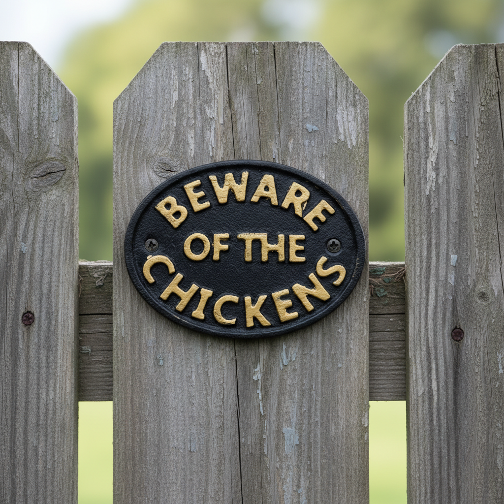Beware of the Chickens Cast Iron Wall Plaque – Farmhouse Coop Sign, 4.7"
