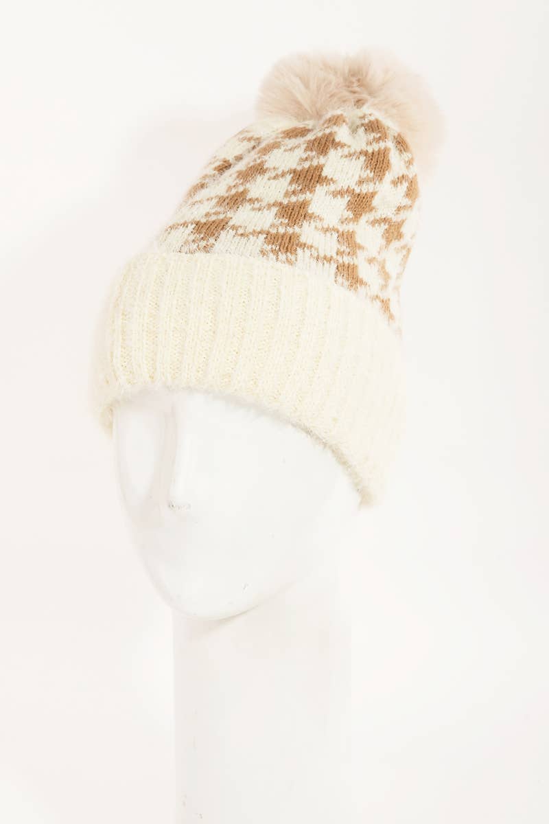 Women’s Snowflake Knit Pom Beanie – Ivory