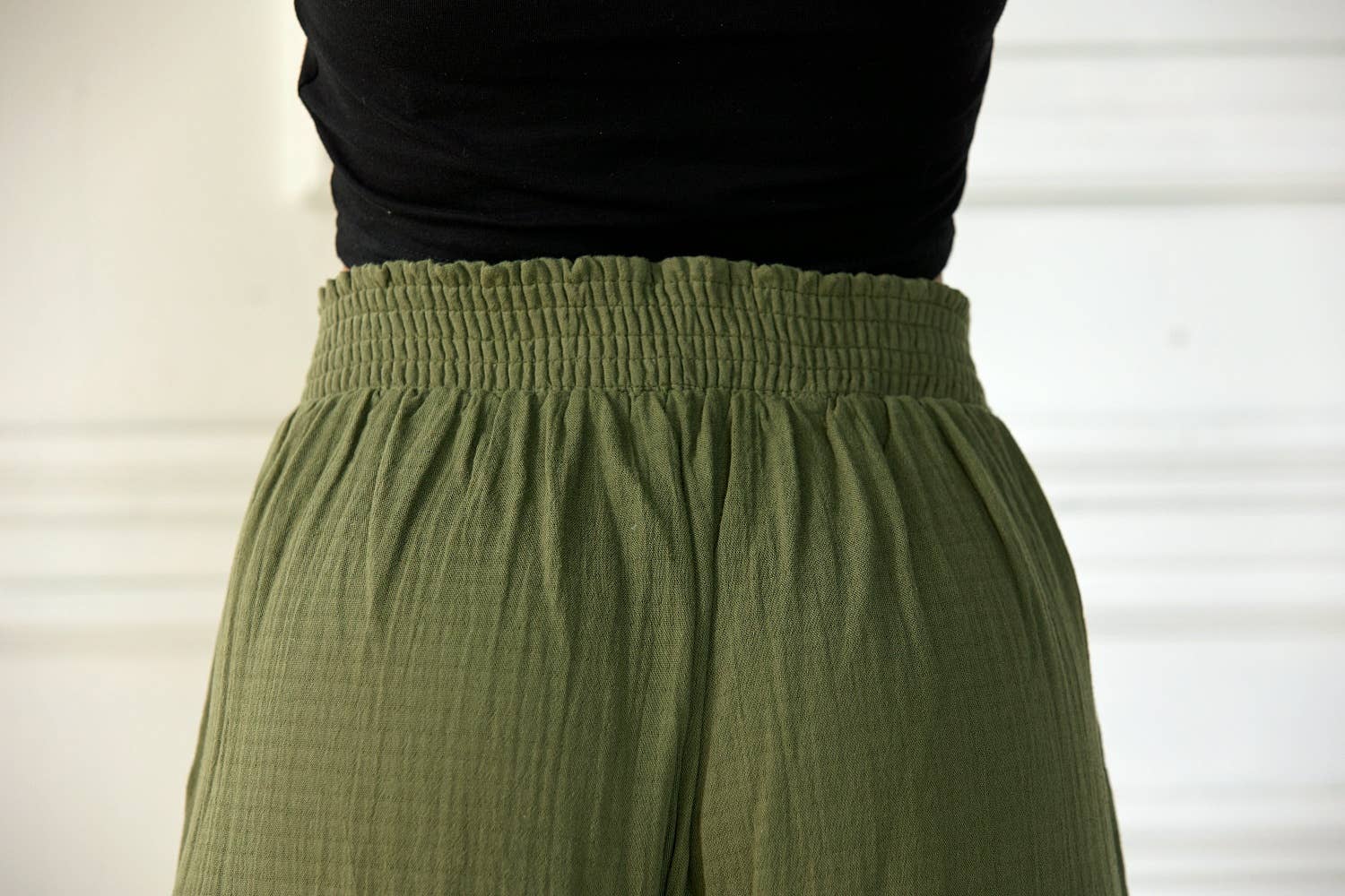 Cotton Smocked Wide Leg Pants
