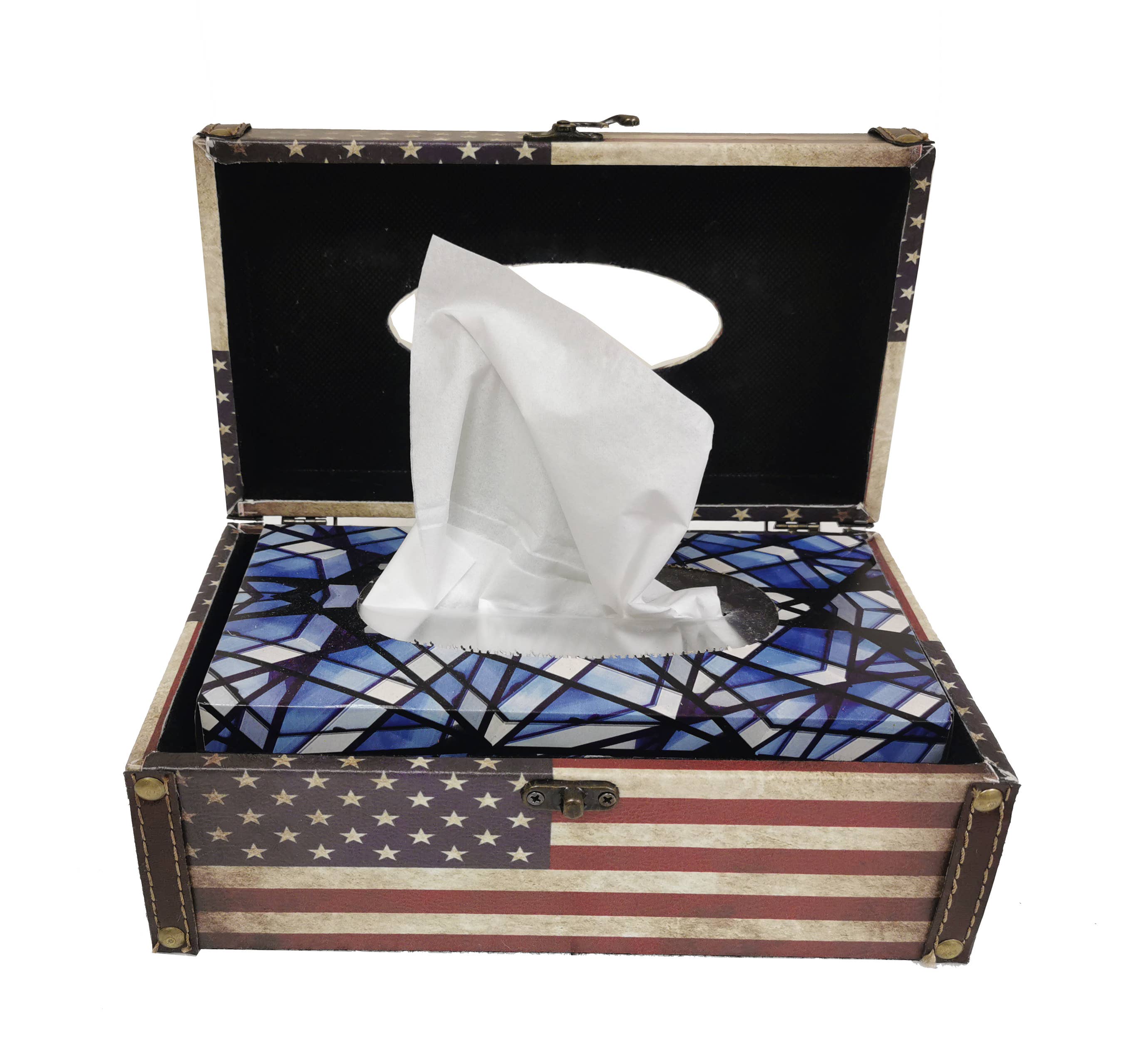 American Flag Wooden Tissue Box Cover – Rustic Patriotic Decorative Tissue Holder