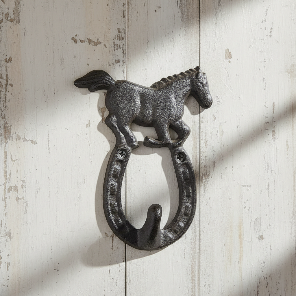 Cast Iron Horseshoe Wall Hook – Rustic Farmhouse Coat, Hat & Leash Hook, 5.7"