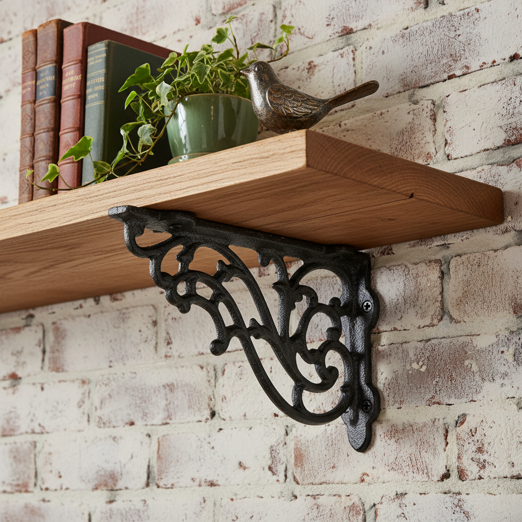 Scrolled Cast Iron Shelf Bracket – Vintage Scrollwork Wall Support, 5.3"