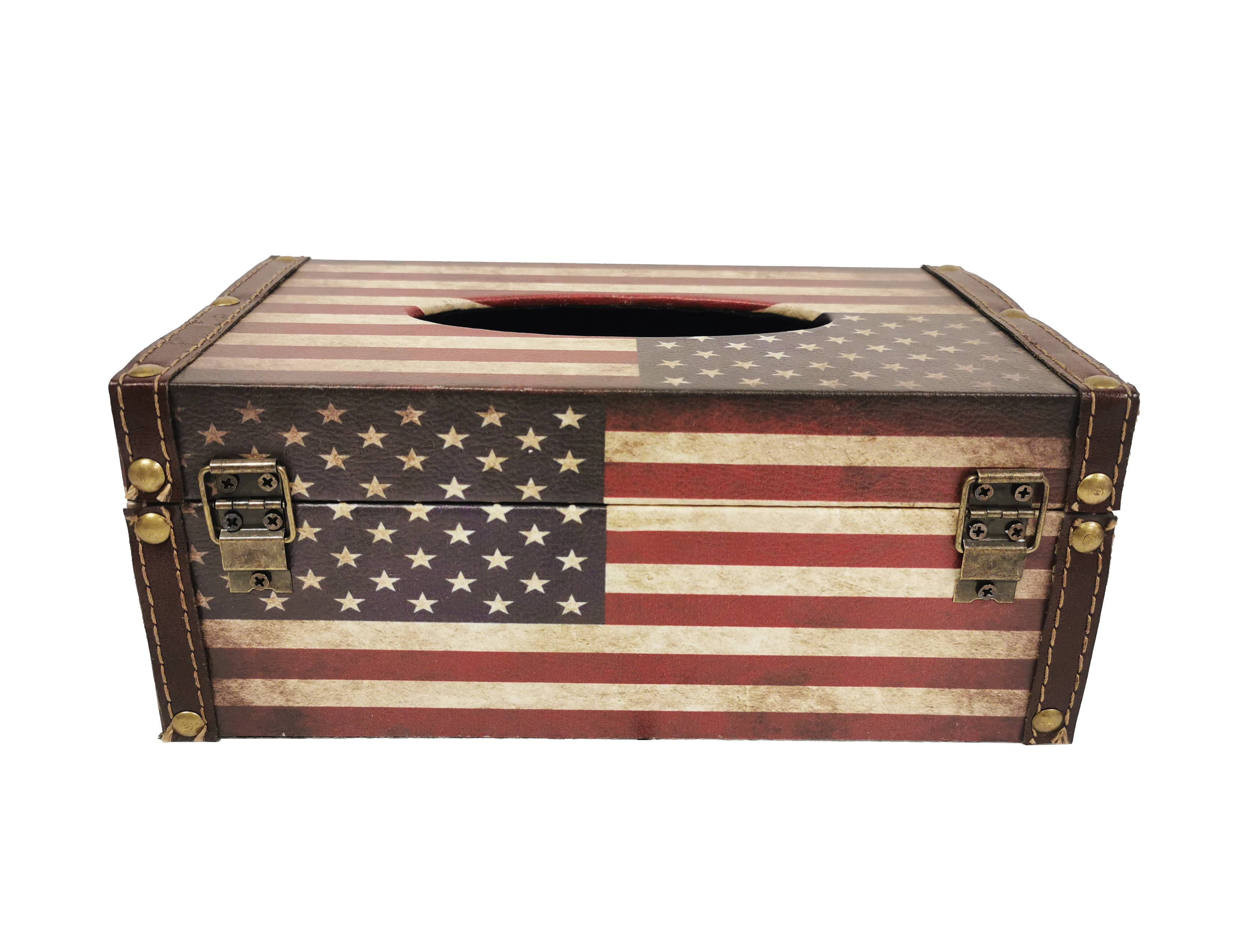 American Flag Wooden Tissue Box Cover – Rustic Patriotic Decorative Tissue Holder