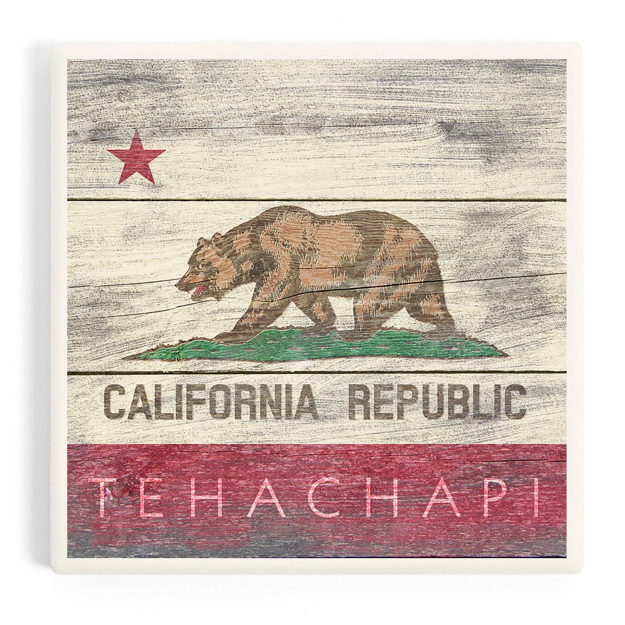 Tehachapi, California Rustic State Flag Ceramic Coaster