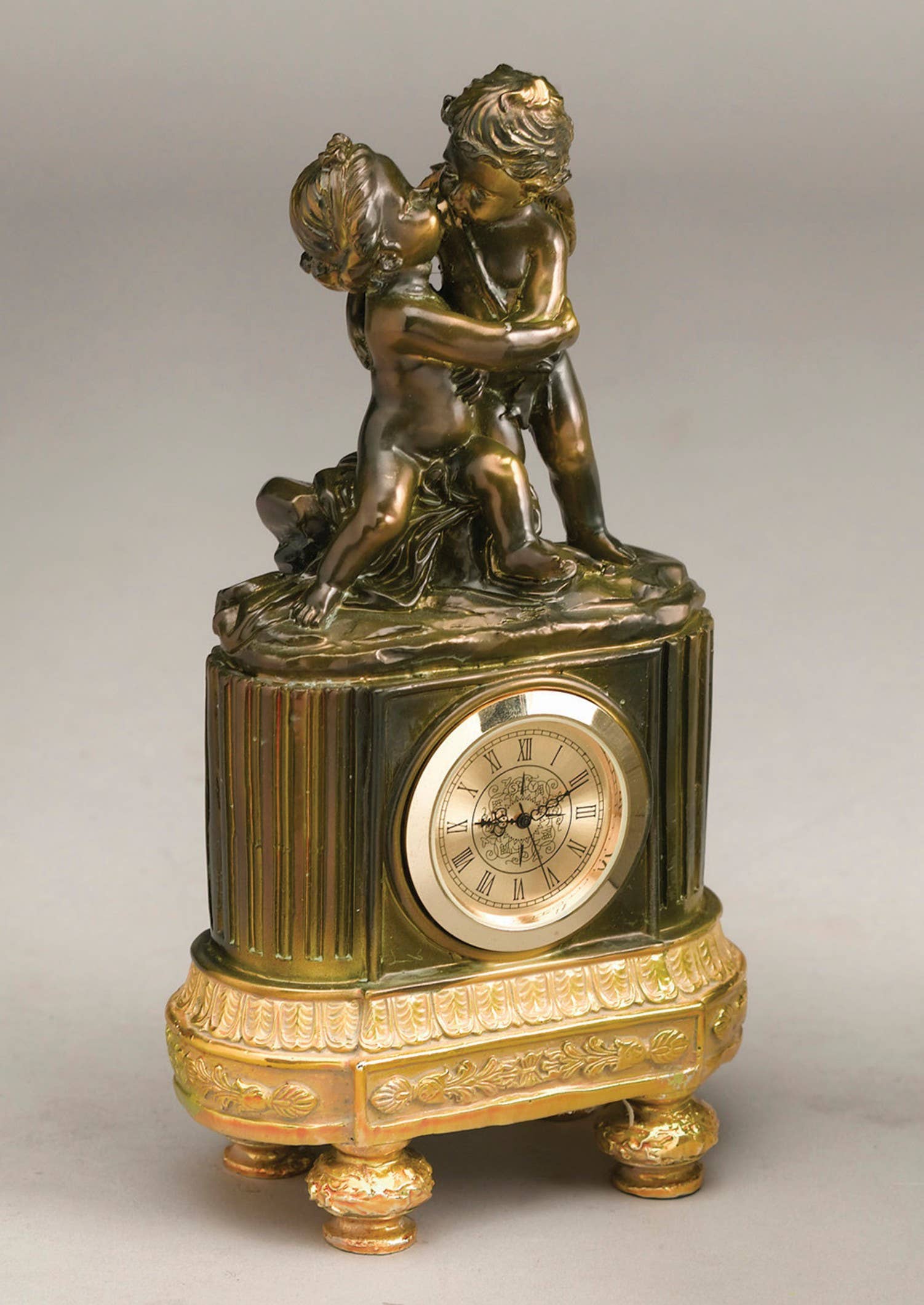 Kissing Cupids Clock, Bronze Finish Tabletop Decor