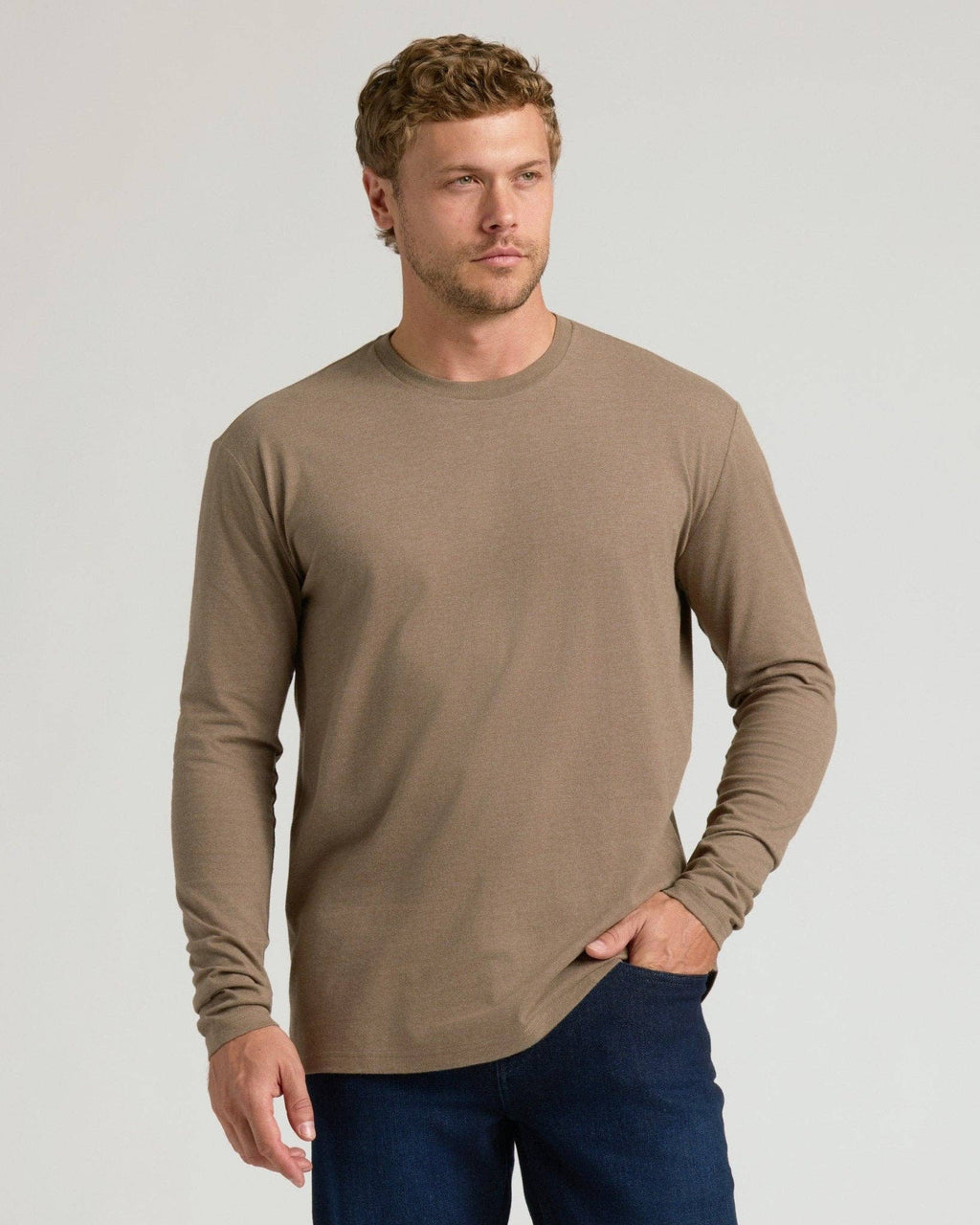 True Classic Dark Heather Sagewood Long Sleeve Crew Neck Shirt
