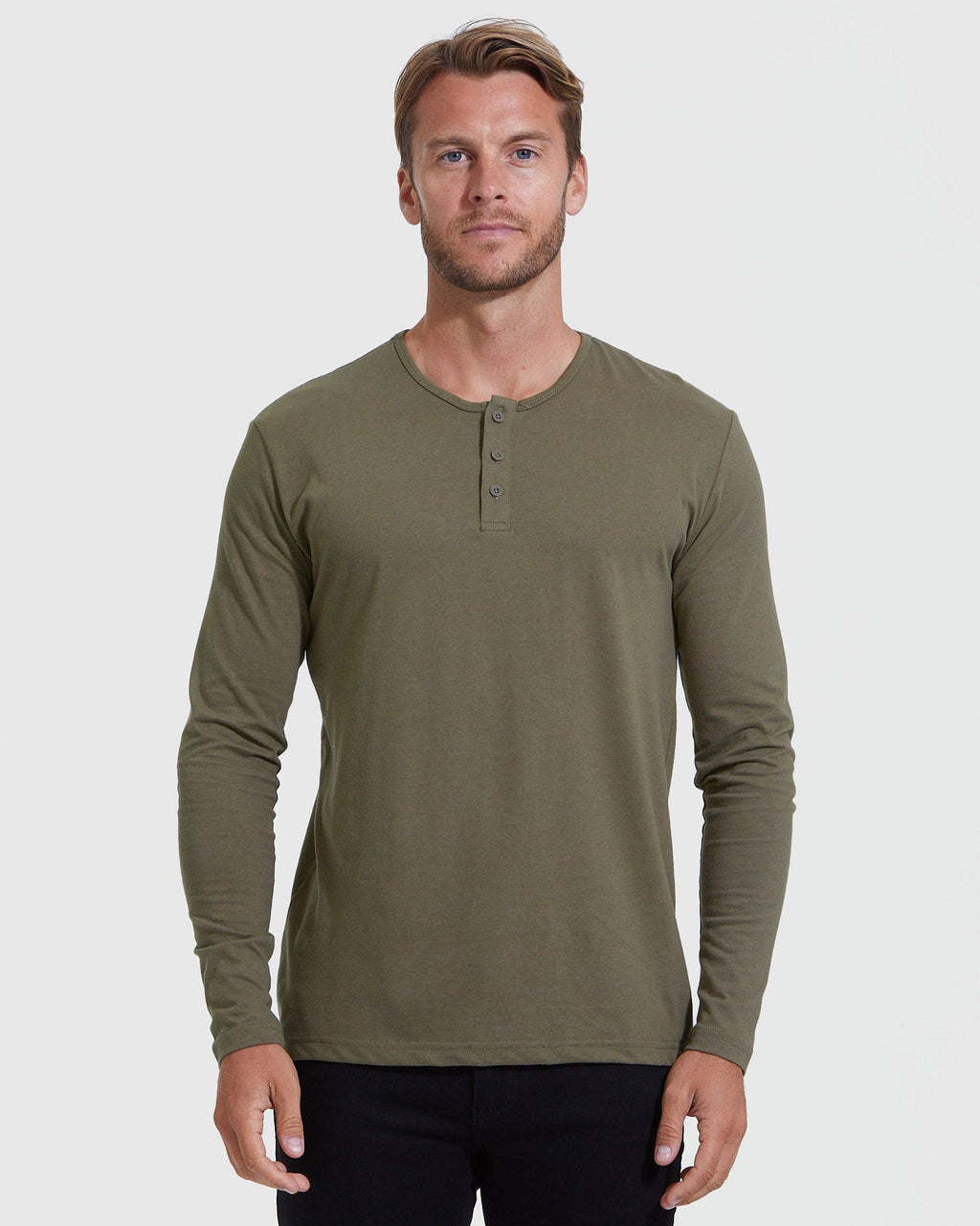 True Classic Long Sleeve Henley Shirt - Military Green