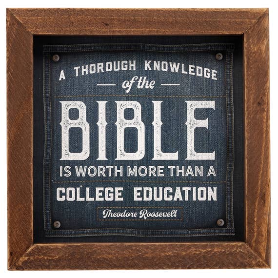 Knowledge Of The Bible Framed Wood Table Topper