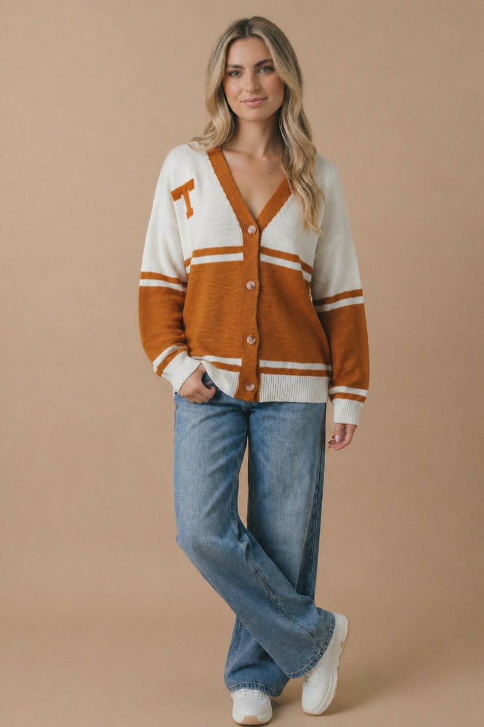 Varsity Colorblock Button-Down Knit Cardigan