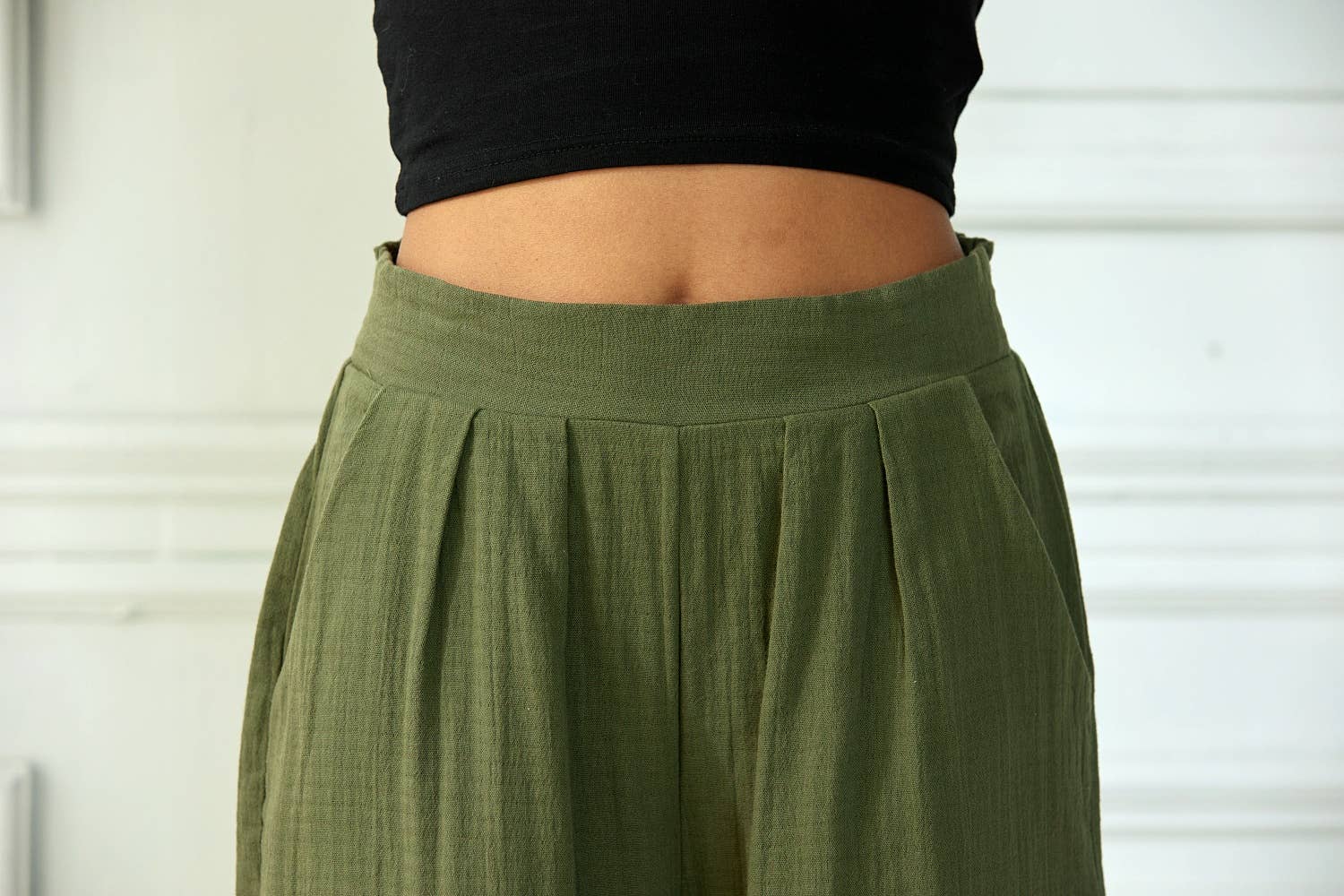 Cotton Smocked Wide Leg Pants