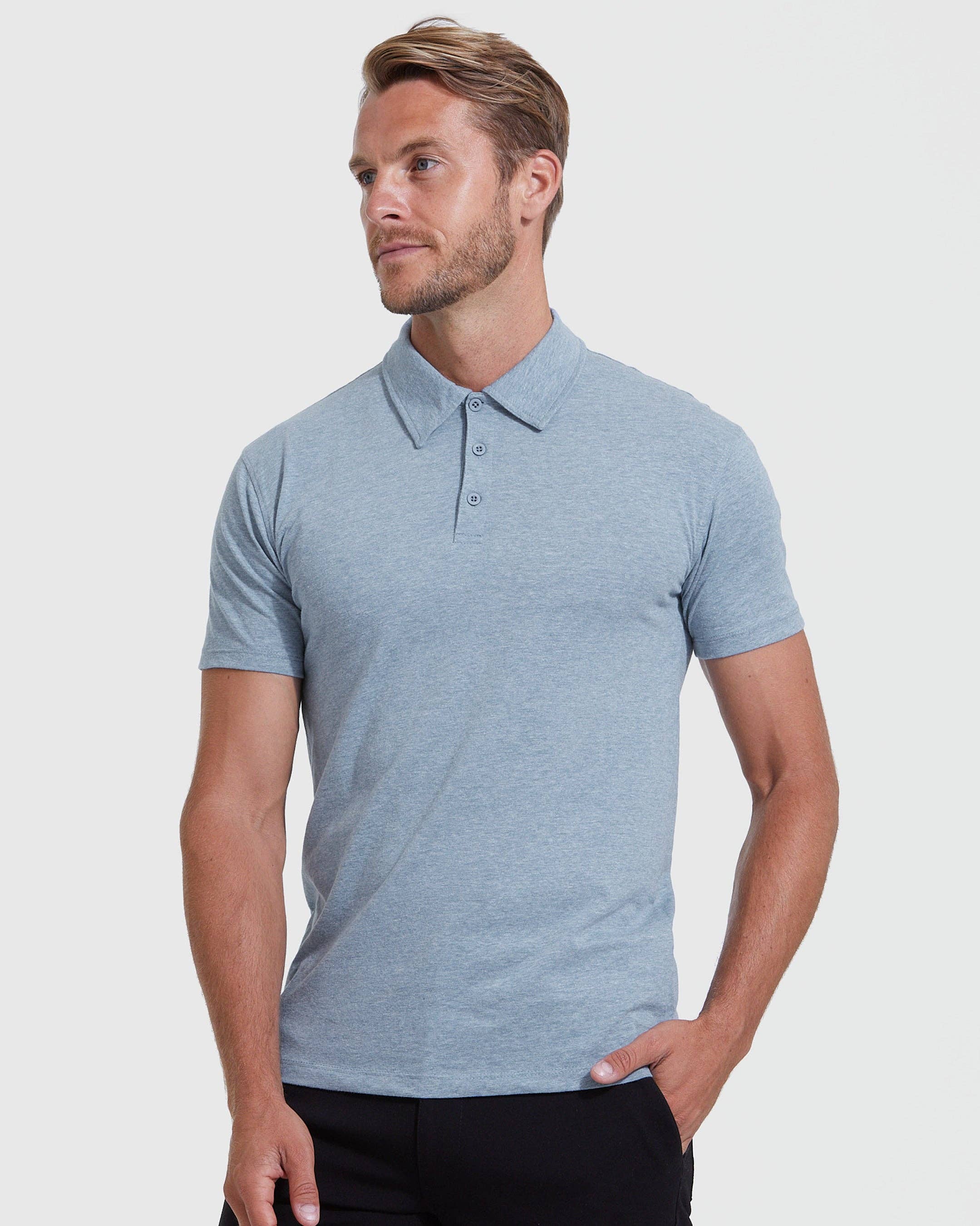 True Classic Heather Indigo Short Sleeve Polo Shirt