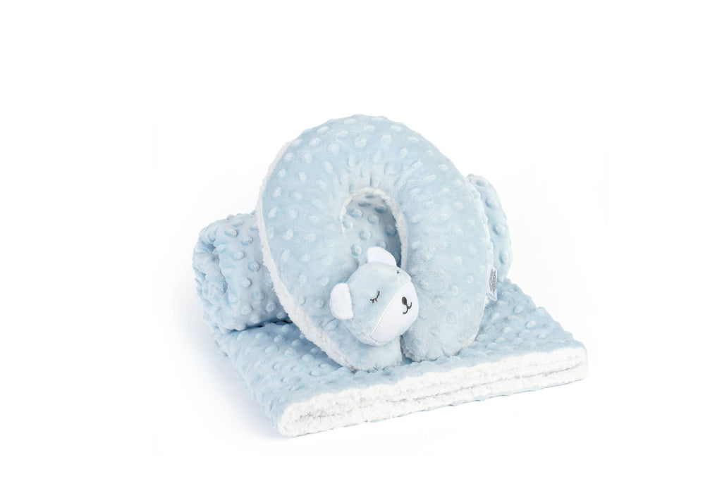 Sleepy Bear Minky Baby Blanket & Neck Pillow Set