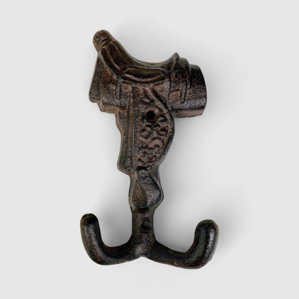 Cast Iron Horse Saddle Wall Hook – Rustic Western Ranch Coat & Hat Hook, 5.3"